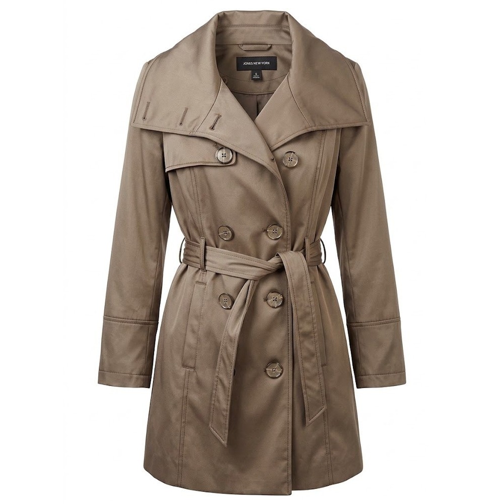 Jones New York Trench Coat Womens M Taupe Neutral Chic Classic Dark Academia